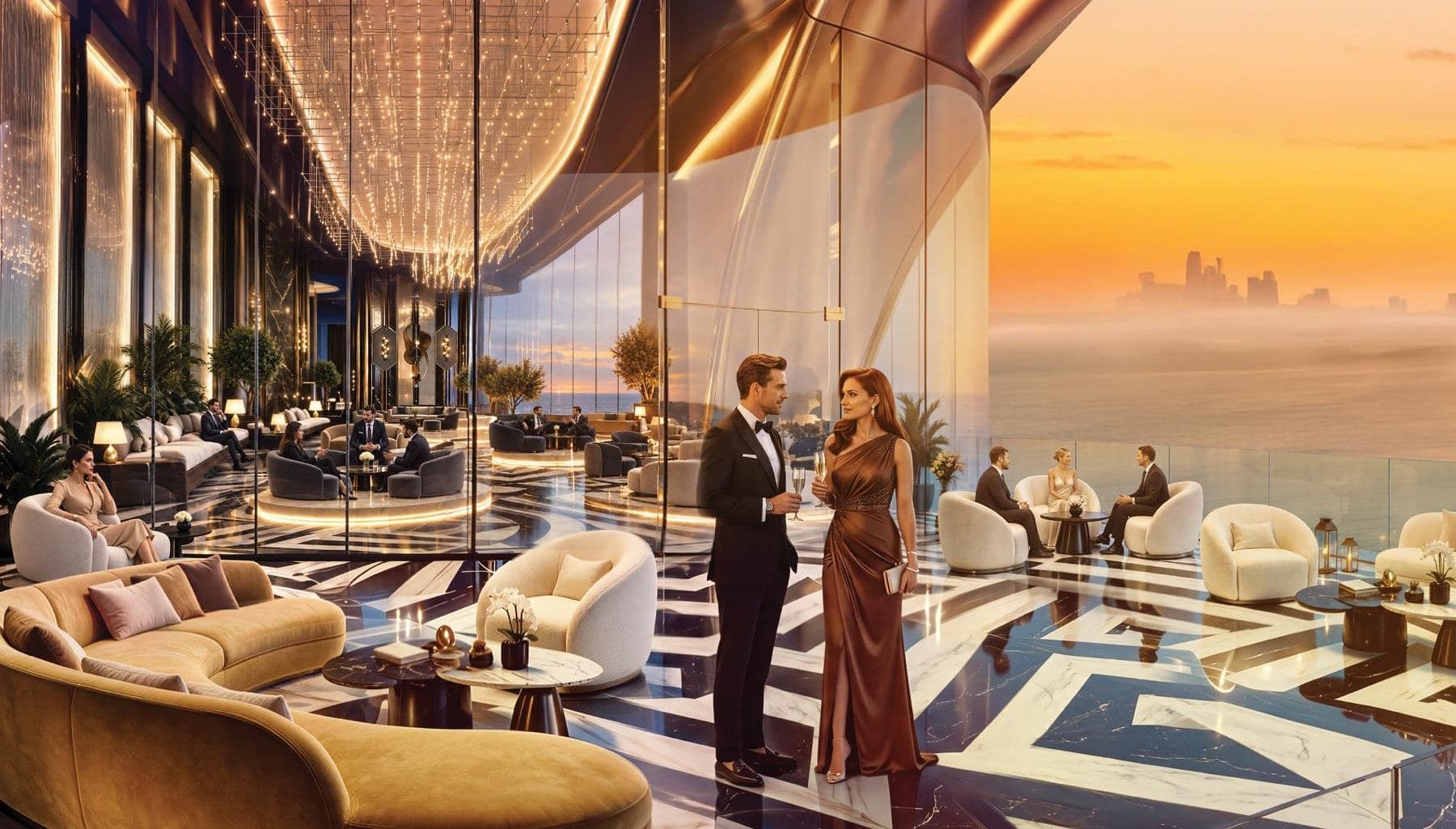 The King's Club rooftop deck at sunset